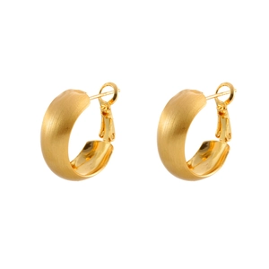 Minimalist C-shape brushed gold hoop earrings with polished inner finish for women