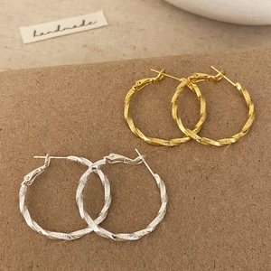 Twist Texture Hoop Earrings For Women Copper 18K Gold Plated Elegant Geometric Minimalist Korean Style Jewelry