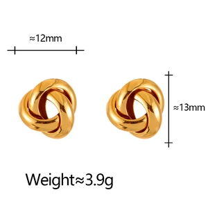 Minimalist gold intertwined twist stud earrings with polished geometric vortex design