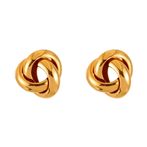 Elegant gold twisted geometric stud earrings with polished minimalist triple loop design