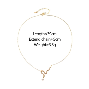 Detail of snake pendant necklace showing 39cm length and 5cm extension chain