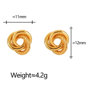 Gold intertwined rope knot earrings with 11mm width and smooth polished finish