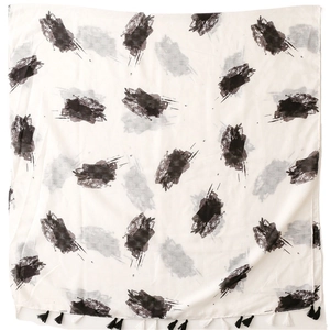 Linen feel scarf with black hand-painted prints and tassel edges for women