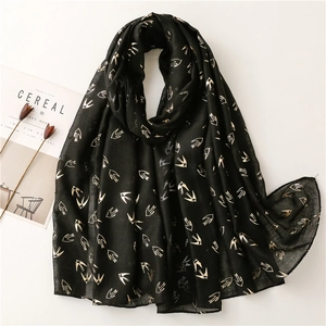 Women Scarf Lightweight Voile Polyester Shawl Gold Foil Stamping Swallow Print Breathable Long Wraps Elegant Soft Sunshade