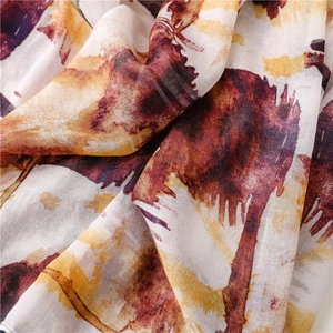 Ethnic style watercolor printed scarf with soft tassels and artistic ink painting patterns