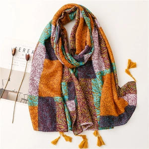 Écharpe Longue Pour Femmes Polyester Sensation Coton Lin Imprimé Léopard Serpent Color Block Gland Bohème Voyage Châles