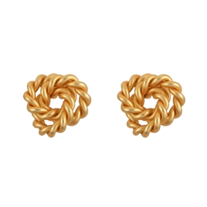 Matte gold braided twist knot stud earrings featuring a minimalist woven rope design