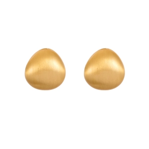 Macro detail of teardrop gold earrings featuring a refined brushed matte finish