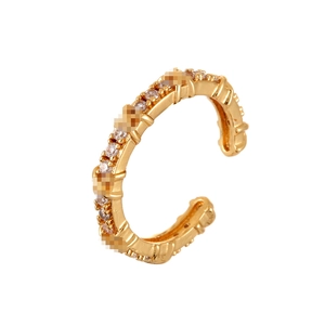 Elegant gold zircon ear cuff with double row crystals in a modern ribbed design