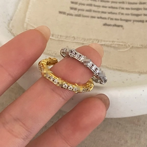 Minimalist Adjustable Copper Finger Ring Gold Silver Plated Zirconia Geometric Design Light Luxury Fashion For Women Men