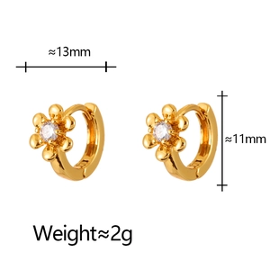 Orecchini a fiore dorati con zircone, misura 13x11mm, peso 2g, finitura lucida