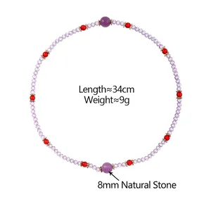 Double-layered amethyst beaded bracelet with 8mm natural stones and golden metal spacers