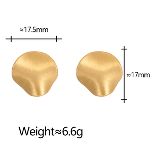 Irregular brushed gold stud earrings measuring 17.5mm by 17mm with a matte metal finish