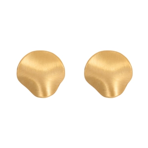Irregular brushed gold stud earrings with a matte textured finish on white background