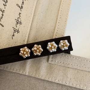 Elegant Artificial Pearl Cluster Stud Earrings For Women Copper 18K Gold Plated Zircon Delicate Vintage Fashion Jewelry