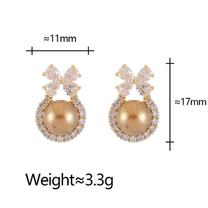 Details von Schleifen-Ohrringen mit Zirkonia und Perle, Größe 11mm x 17mm