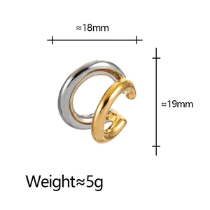 Minimalist C-shaped two-tone gold and silver ear cuff measuring 18mm by 19mm
