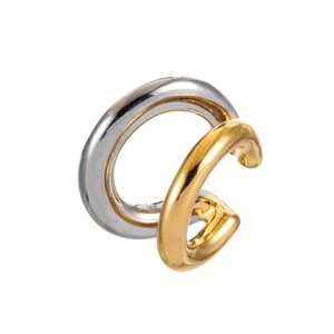 Minimalist two-tone gold and silver C-shaped ear cuff with sleek geometric design