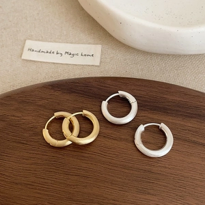 Hoop Earrings With Brushed Matte Copper Metal And Copper Earring Post Minimalist Geometric Fashion Jewelry For Women