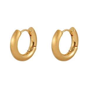 Minimalist gold huggie hoop earrings with brushed metal finish and polished inner surface