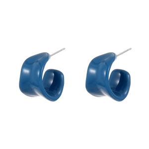 Deep blue C-shaped enamel stud earrings with a high-gloss minimalist geometric design