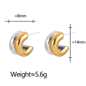 Orecchini a perno a forma di C bicolore oro e argento, dimensioni 8x14mm da donna