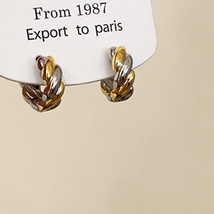 Twisted Rope Hoop Earrings Copper Two Tone Gold Silver Plated Small Round Geometric Jewelry For Women
