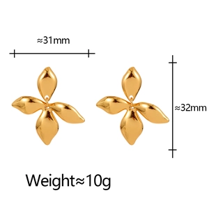 Gold metallic petal earrings with polished mirror finish and 32mm flower design