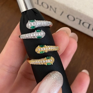 Spirit Snake Open Ring Copper Cubic Zirconia Green Eyes Adjustable Fashion Luxury Finger Jewelry For Women