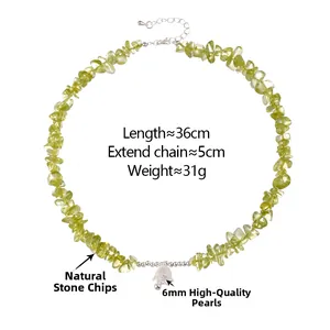 Détail du collier en gravier naturel avec perle de 6mm et chaîne d'extension réglable