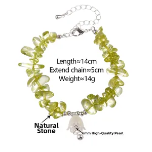 Bracelet de 14cm en pierres naturelles avec breloque perle de 6mm et chaîne d'extension
