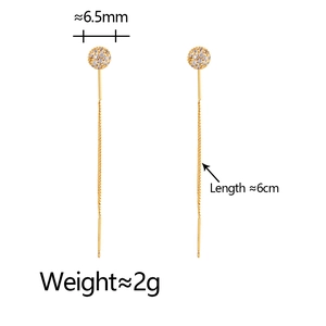 Minimalist gold tassel drop earrings with pavé zircon spheres and 6cm long chain links