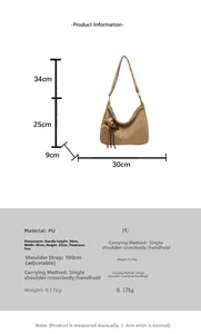 Detailed size chart and specifications for the vintage brown PU leather large tote bag