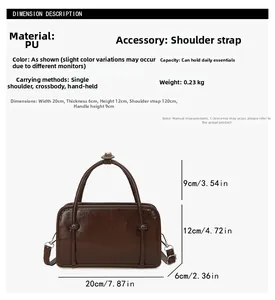 Size chart and dimensions for the vintage style glossy PU leather small square handbag