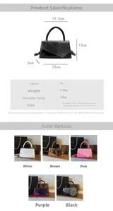 Detail view of square crossbody bag showing PU leather texture and size dimensions