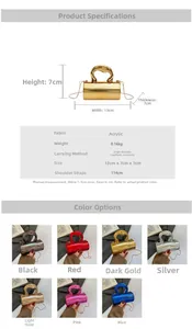Detailed spec sheet and color chart for acrylic cylinder bag with irregular handle