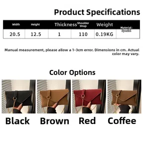 Detailed size chart and four-color set of sequined envelope clutch bags with gold chain
