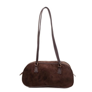 Vintage dark brown suede underarm bag with sleek leather straps and metal zipper closure