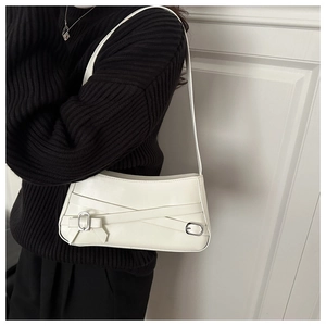 Elegante borsa a tracolla in pelle sintetica bianco crema con fibbia e fiocco decorativo