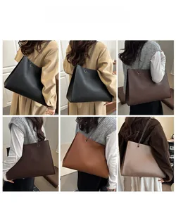 Diverse vedute di borse tote minimaliste con tracolla a catena indossate da modelli
