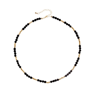 Natural turquoise necklace with gold spiral beads and pearls on white background