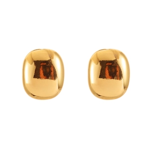 Boucles d'oreilles ovales géométriques minimalistes avec finition dorée polie sur fond blanc