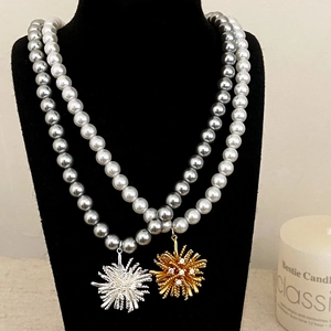 Collana Con Ciondolo Fiore Stella Perla Artificiale Rame Zirconia Gioielli Eleganti Per Donna Accessorio Moda
