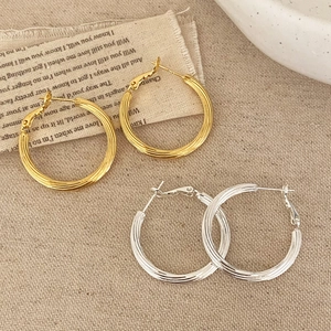 Chunky 18K Gold Plated Hoop Earrings For Women Retro Grooved Copper Geometric Jewelry With 925 Sterling Silver Earring Post