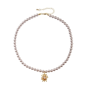 Elegant pearl necklace with golden sunburst pendant and adjustable lobster clasp