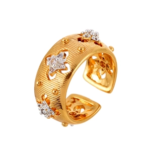 Vintage gold open ring with brushed texture and star-shaped zircon crystals for women