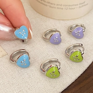 Heart Enamel Hoop Earrings With Bow Accent Colorful Copper Huggie Earrings Sweet Fashion Jewelry For Women