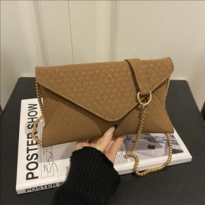 Women Envelope Shoulder Bag PU Leather Suede V-Weave Texture Gold Chain Strap Crossbody Clutch Fashion Simple For Ladies