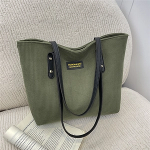 Large Capacity Corduroy Tote Bag For Women Vintage Urban Minimalist Shoulder Bag Solid Color Commuting Handbag With Rivets