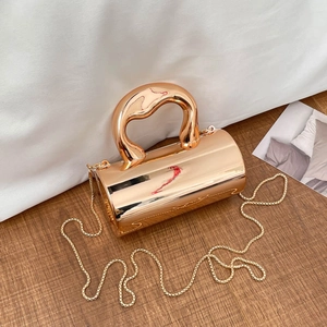 Fashion Acrylic Cylinder Pillow Handbag For Women Mirror Finish Solid Color Crossbody Bag With Metal Chain And Unique Handle